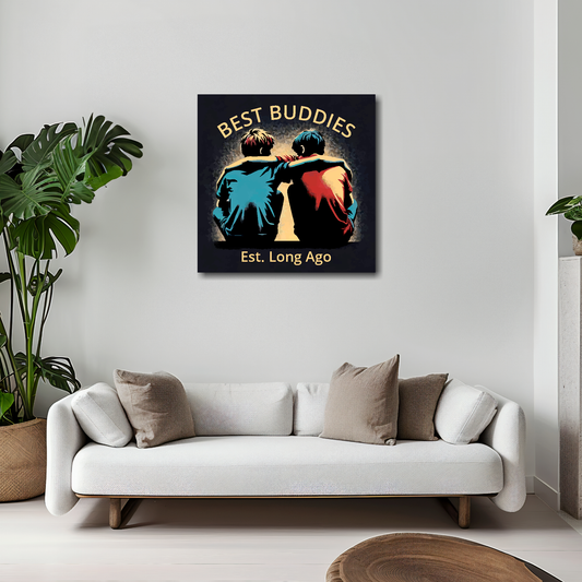 Best buddies canvas 20x20 inches above white sofa - vibrant friendship wall art UK