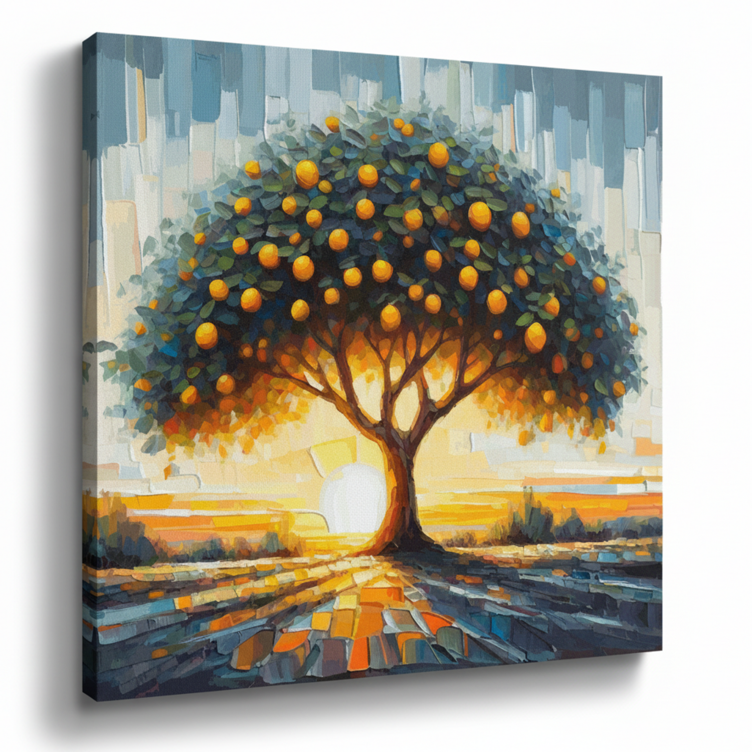 Colourful lemon tree canvas print - UK made abstract botanical wall art