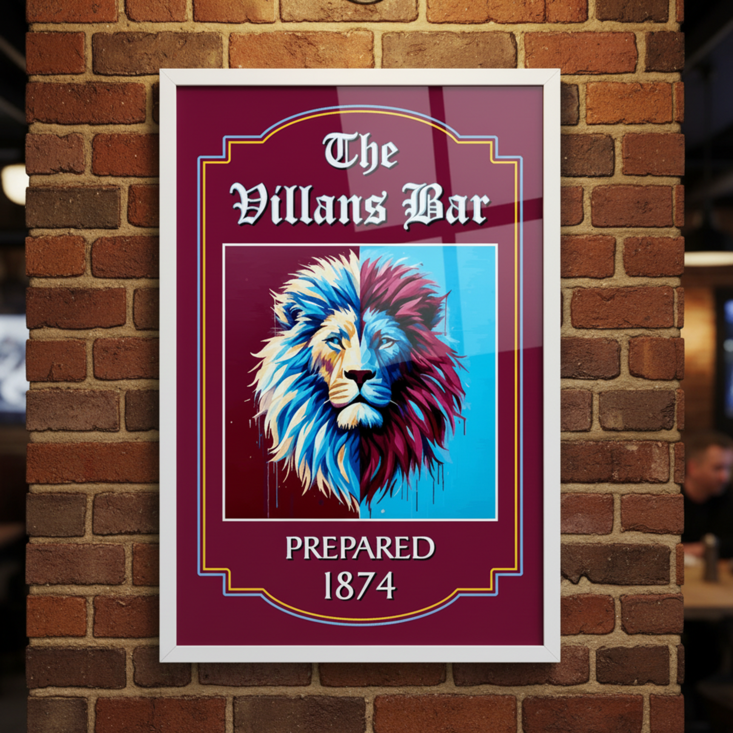 Aston Villa Pub Sign mounted on a English bar wall