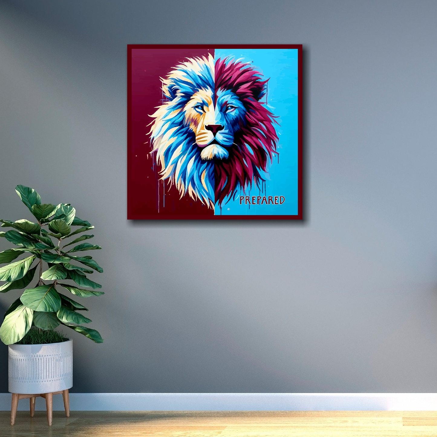 Large Aston Villa inspired canvas on a grey wall - bold UK football art living room
