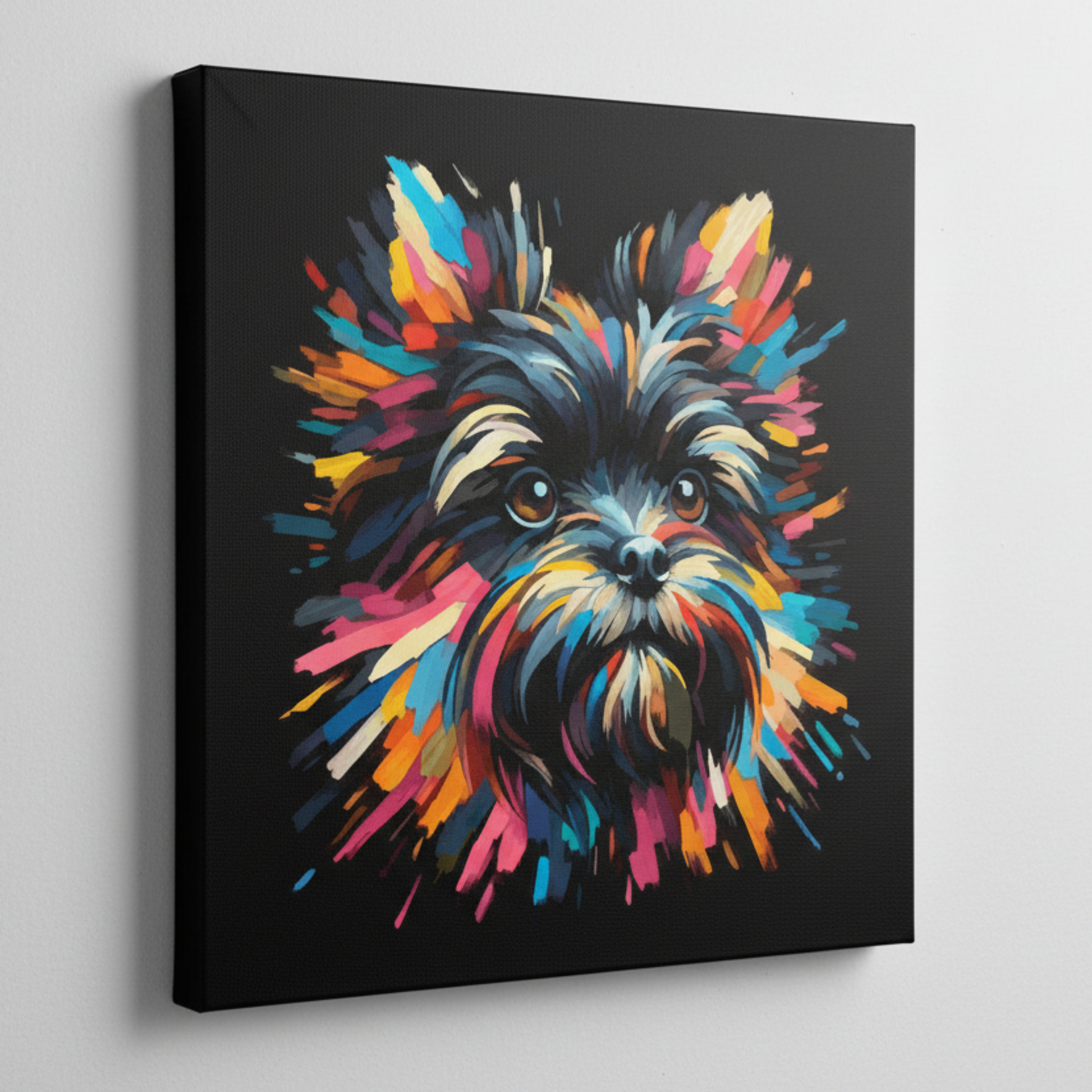 Colourful Affenpinscher dog portrait canvas print - UK made abstract pet wall art black background