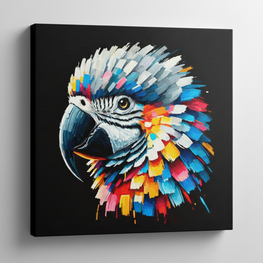 Colourful African Grey Parrot bird portrait canvas print - UK made abstract wildlife wall art