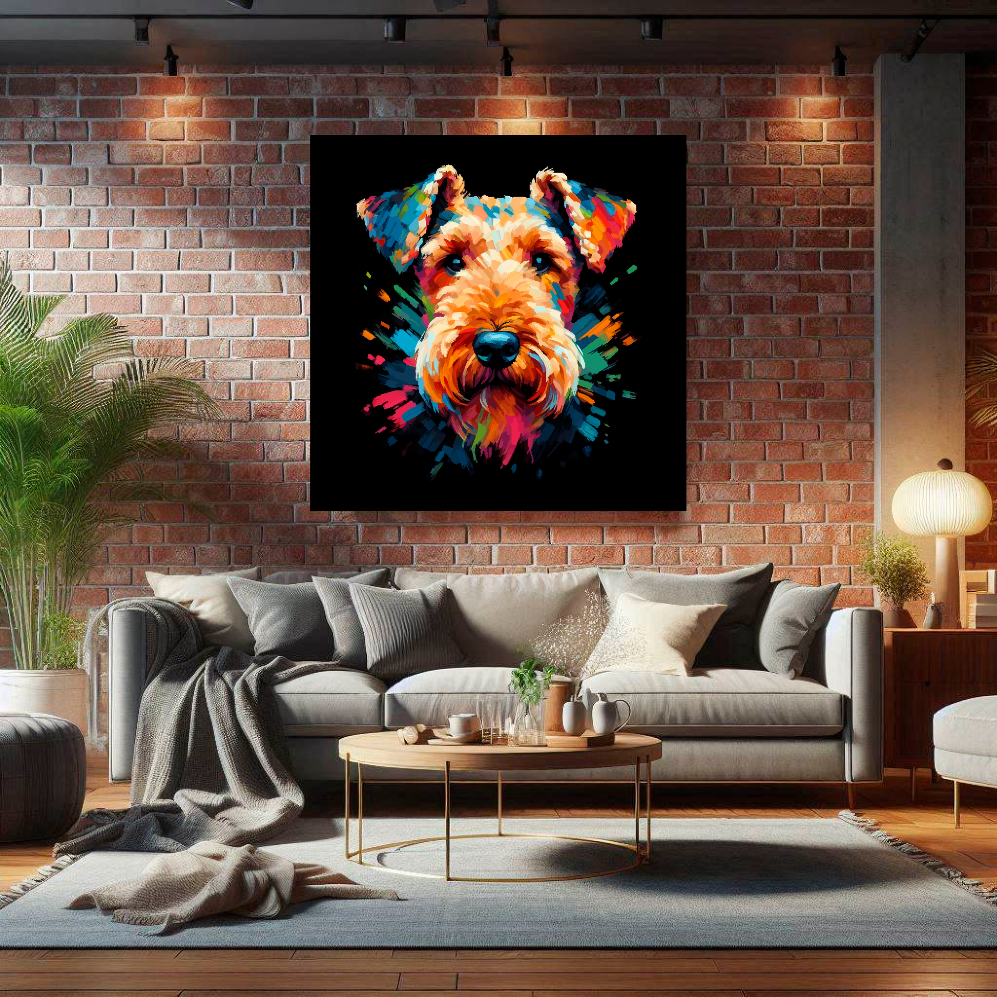 Airedale Terrier canvas print - multi-coloured dog portrait wall art UK