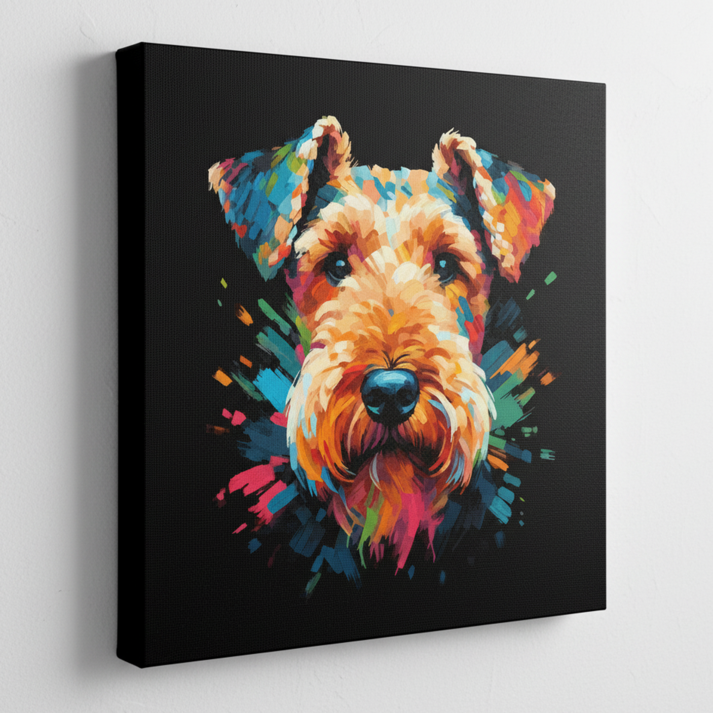Colourful Airedale Terrier dog portrait canvas - UK made vibrant pet wall art
