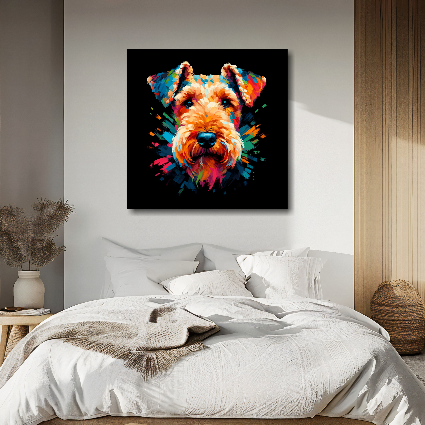 Airedale Terrier dog canvas - vibrant abstract pet portrait UK made