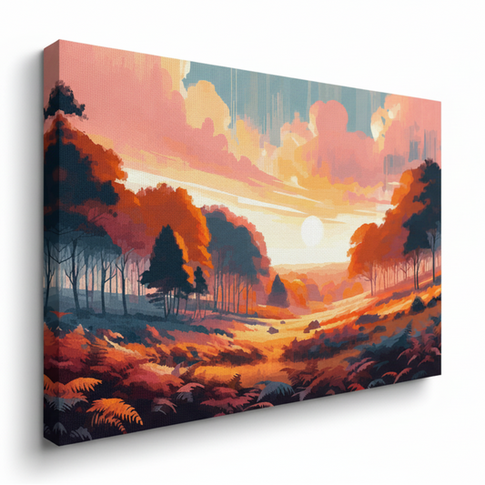 Colourful autumn forest landscape canvas print - UK made abstract scenic wall art