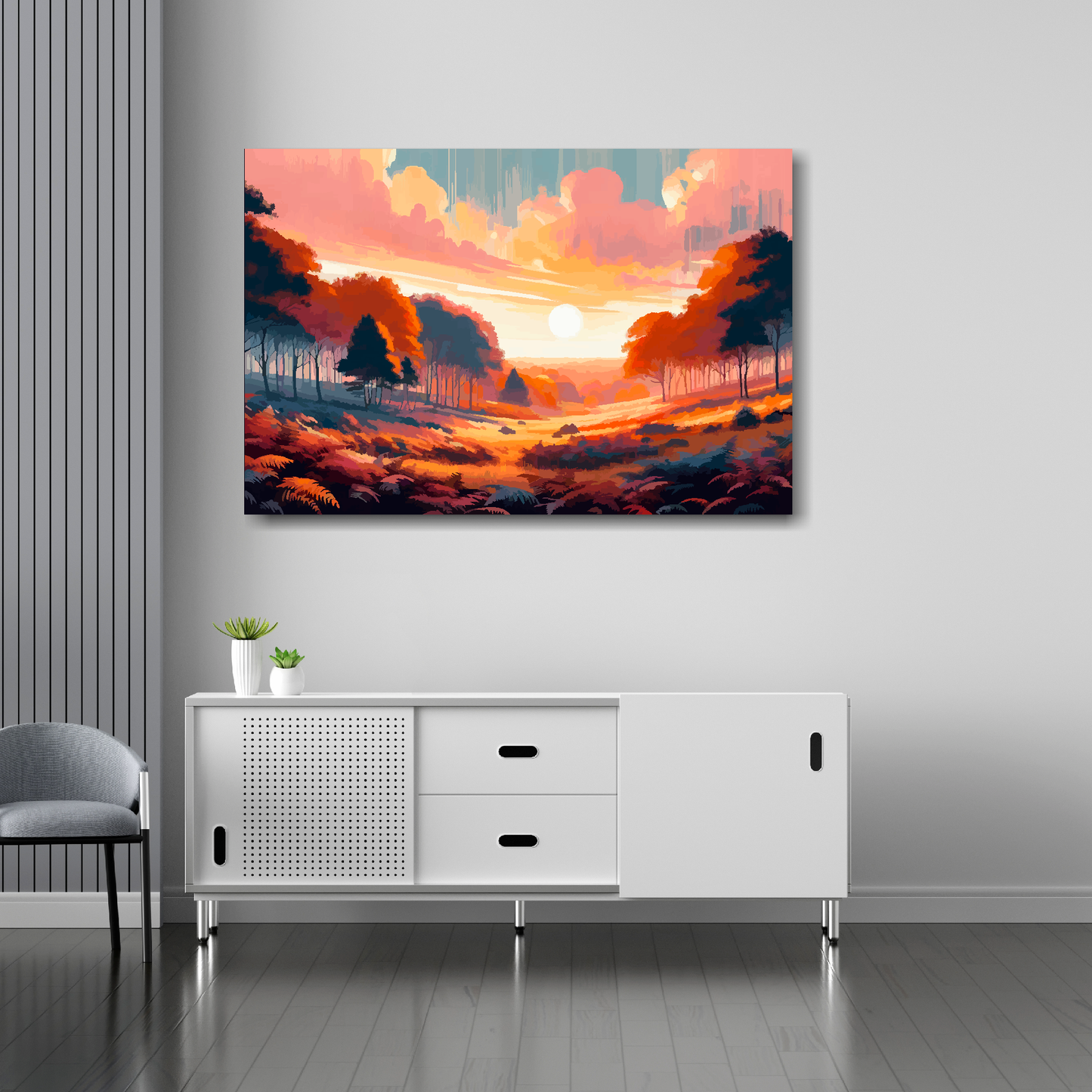Autumn forest canvas 36x24 inches above sideboard - large colourful abstract art UK made