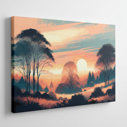 Surreal autumn sunset landscape canvas print - UK made abstract scenic wall art
