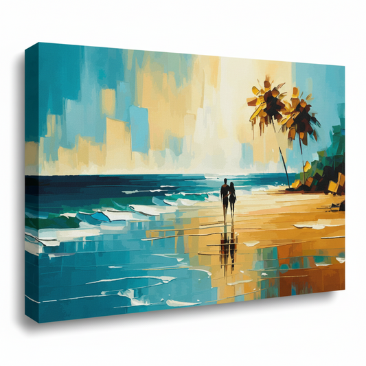 Colourful beach serenity seascape canvas print - UK made abstract coastal wall art