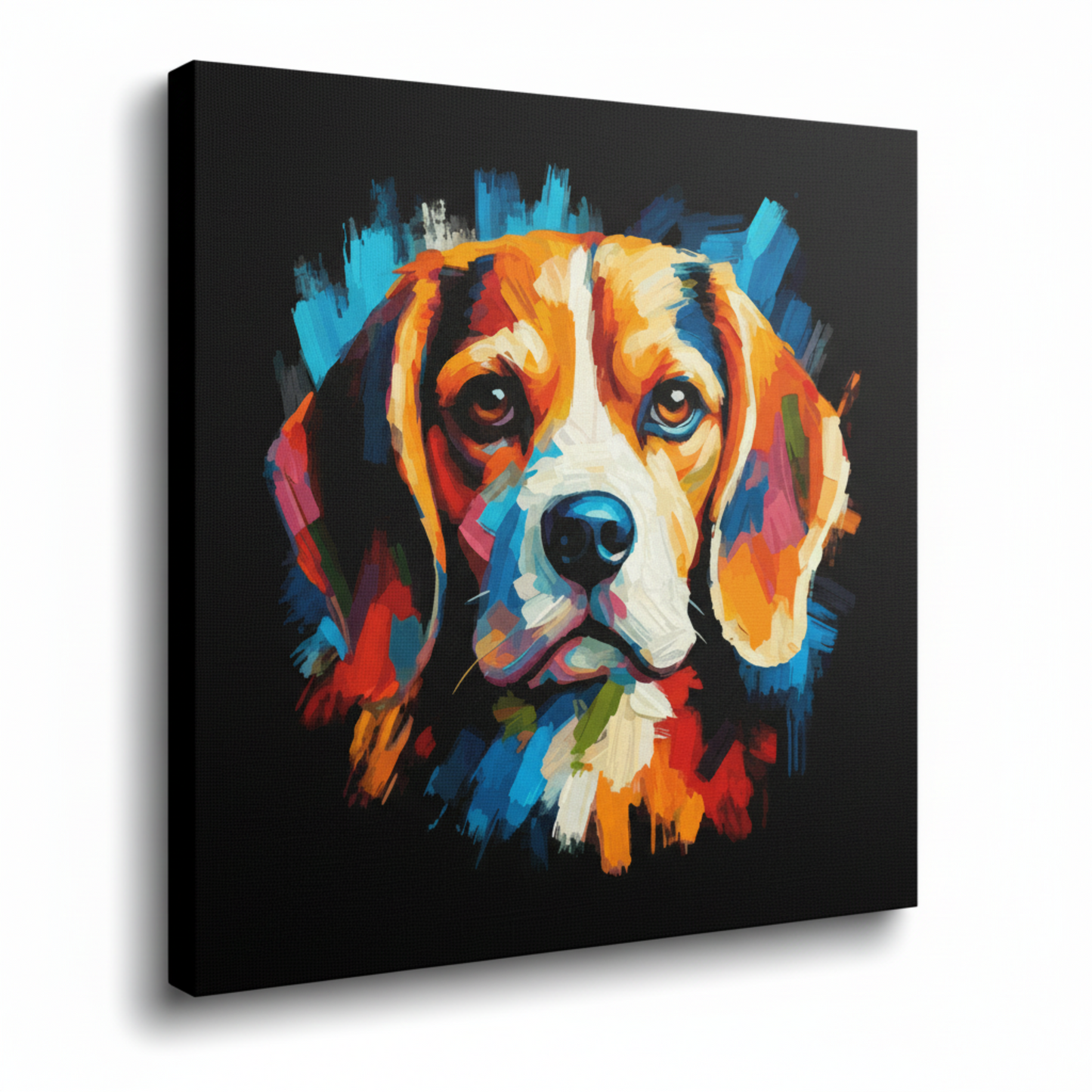 Colourful Beagle dog portrait canvas print - UK made abstract pet wall art black background