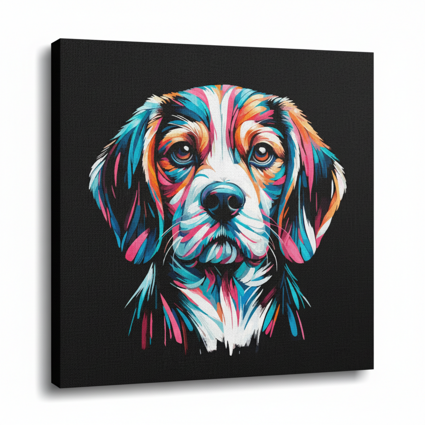 Colourful Beaglier dog portrait canvas print - UK made abstract pet wall art black background