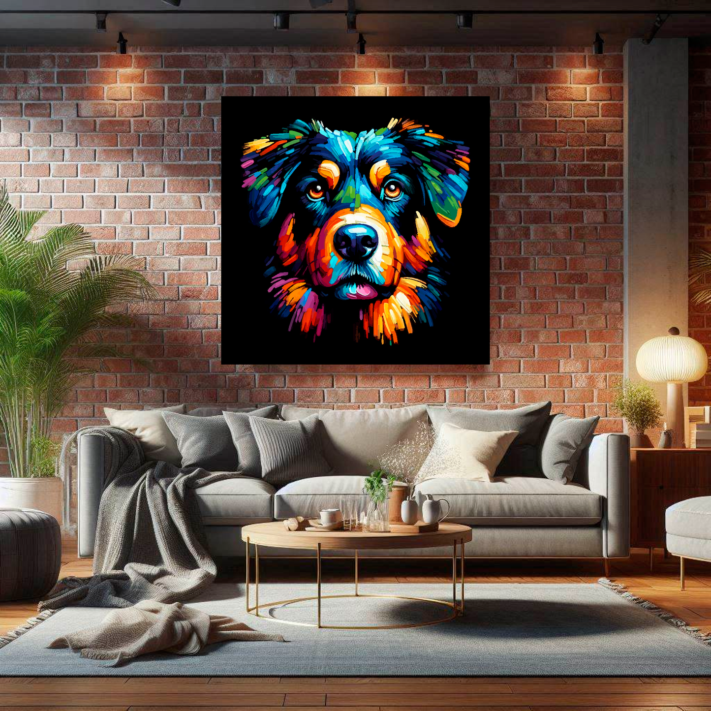 XL Beauceron canvas print - multi-coloured dog portrait wall art UK