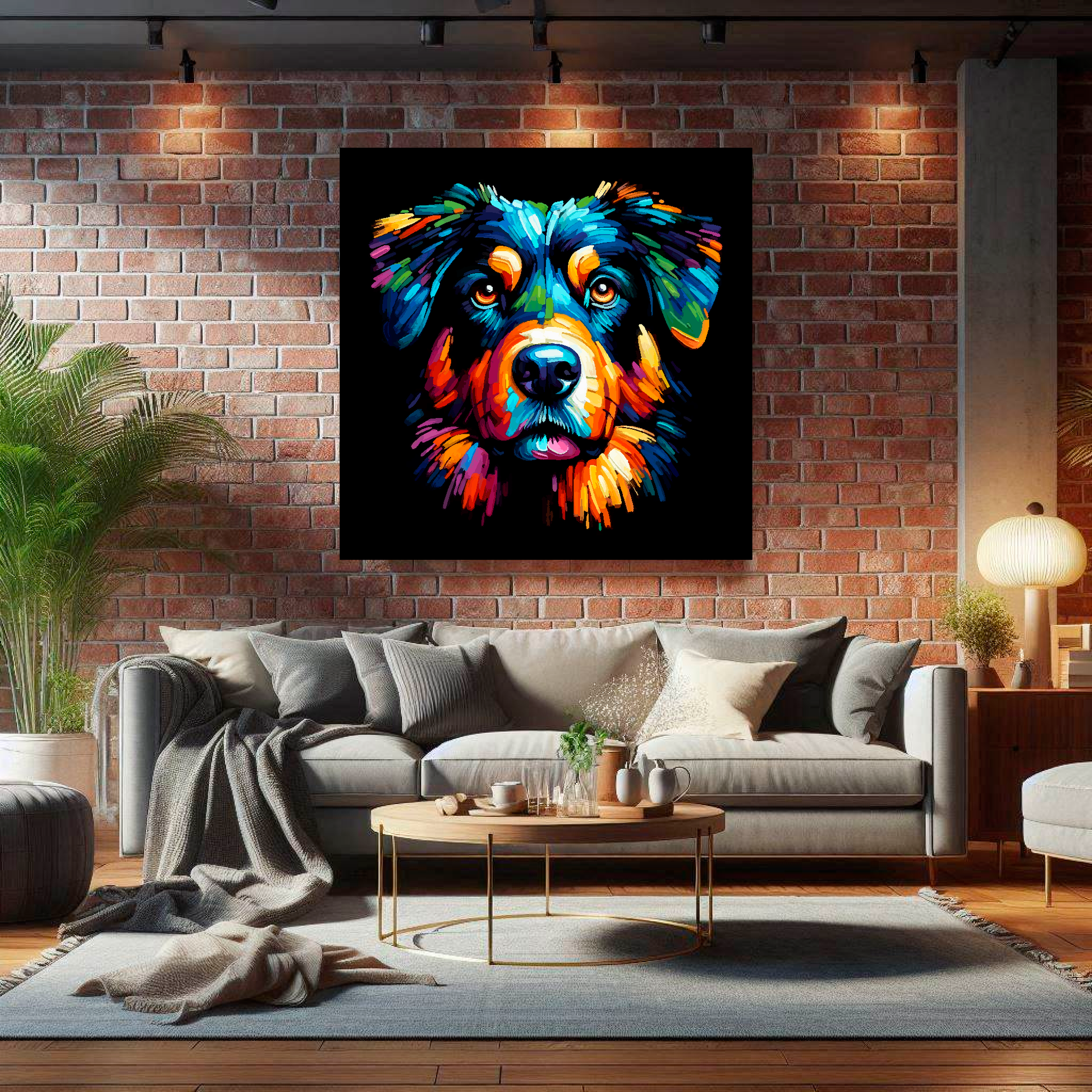 XL Beauceron canvas print - multi-coloured dog portrait wall art UK