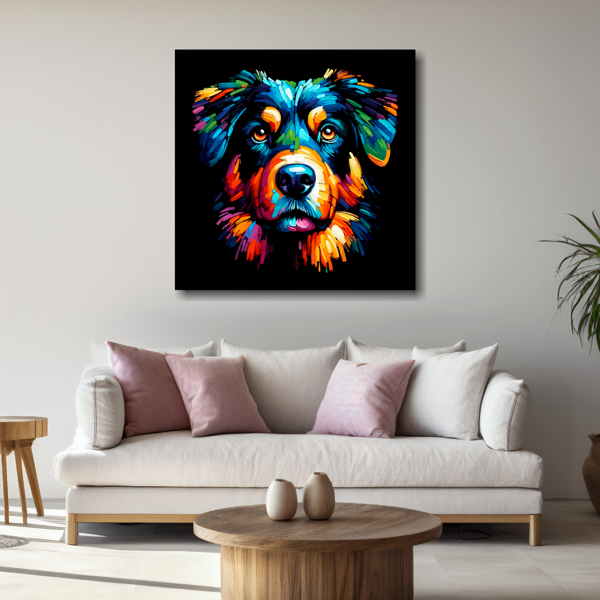 Large Beauceron portrait canvas - colourful dog wall decor UK