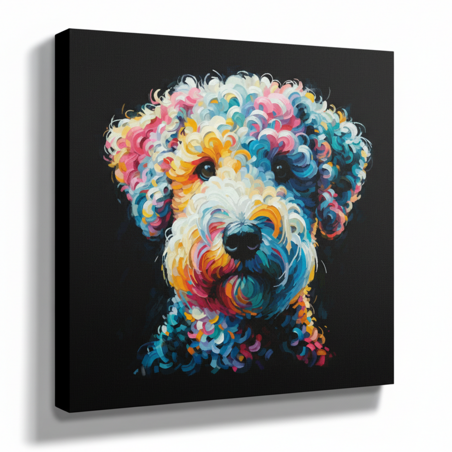 Colourful Bedlington Terrier dog portrait canvas print - UK made abstract pet wall art black background