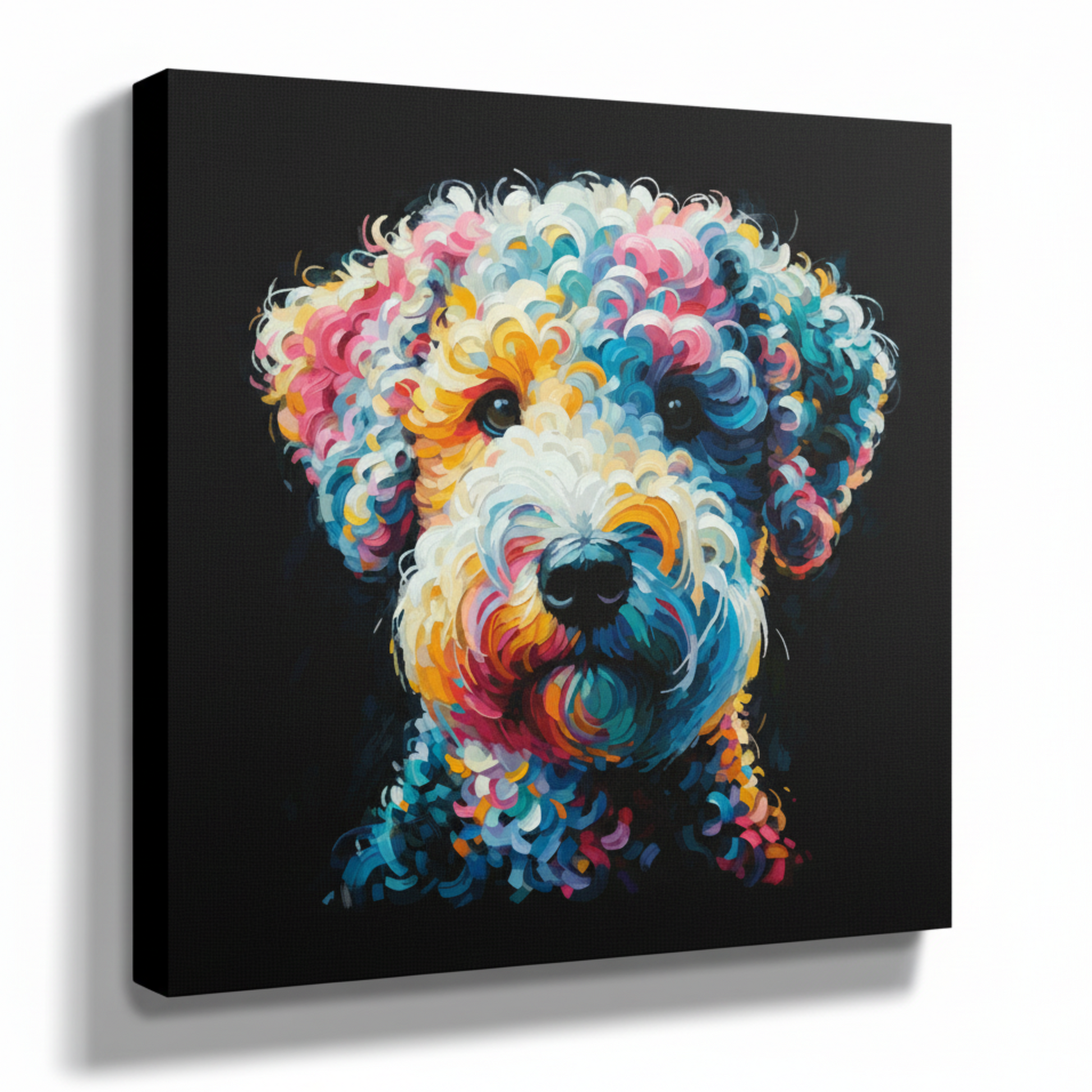 Colourful Bedlington Terrier dog portrait canvas print - UK made abstract pet wall art black background