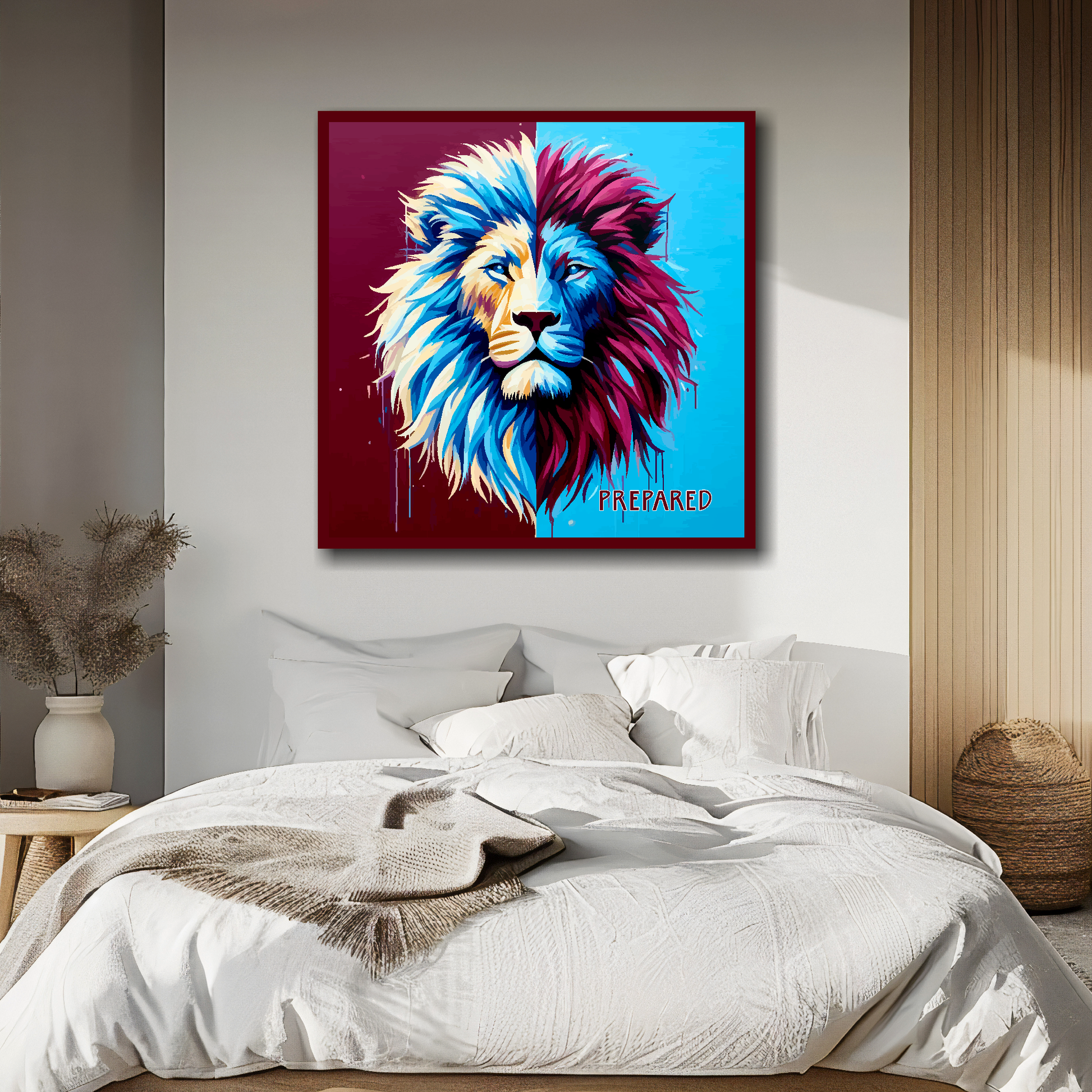 Aston Villa inspired canvas above bed - colourful UK football wall decor for bedrooms