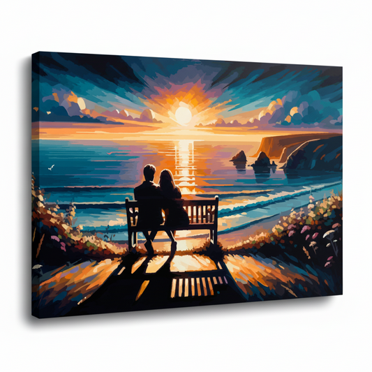 Colourful beach seascape canvas print - UK made abstract coastal wall art