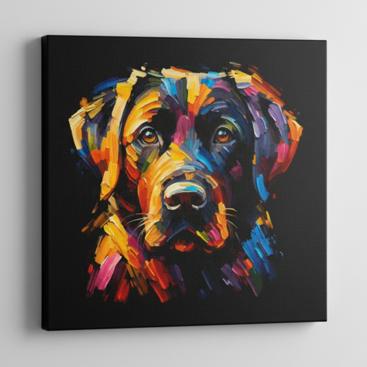 Colourful Black Labrador dog portrait canvas print - UK made abstract pet wall art black background