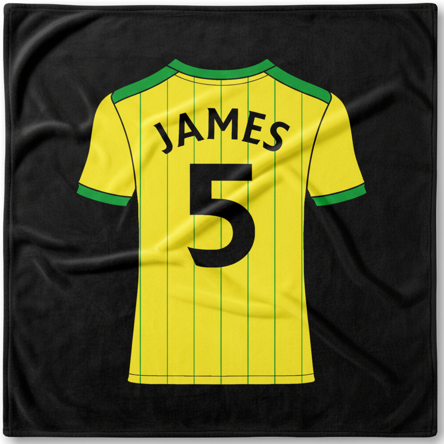 Personalised Norwich City football shirt on a fleece blanket. Made in the UK.