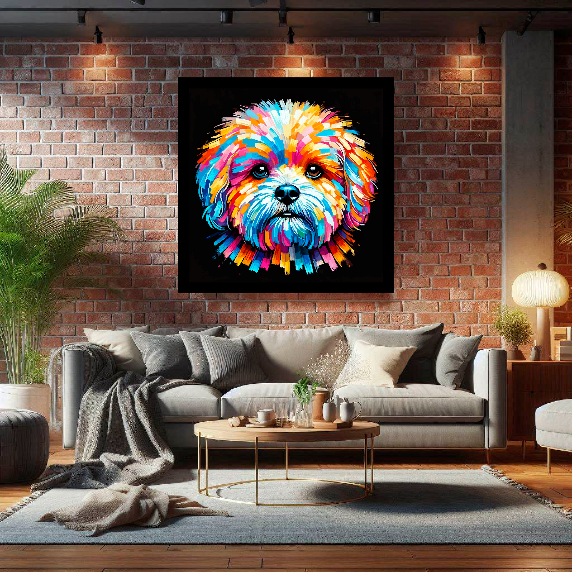 Bolognese canvas print - multi-coloured dog portrait wall art UK