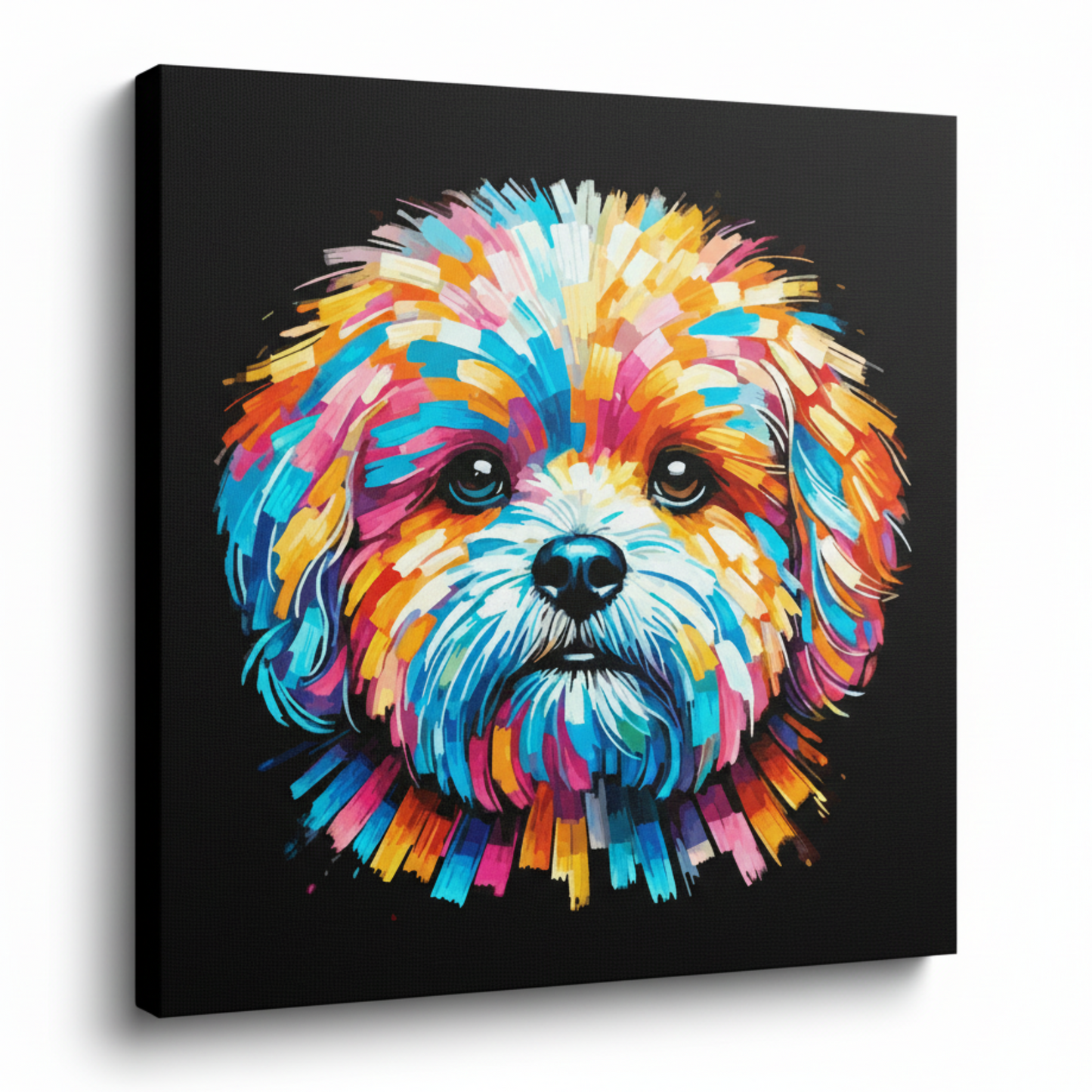 Colourful Bolognese dog portrait canvas - UK made vibrant pet wall art