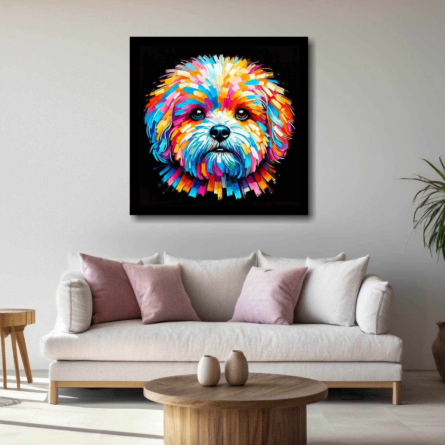 Bolognese dog canvas - vibrant abstract pet portrait UK made