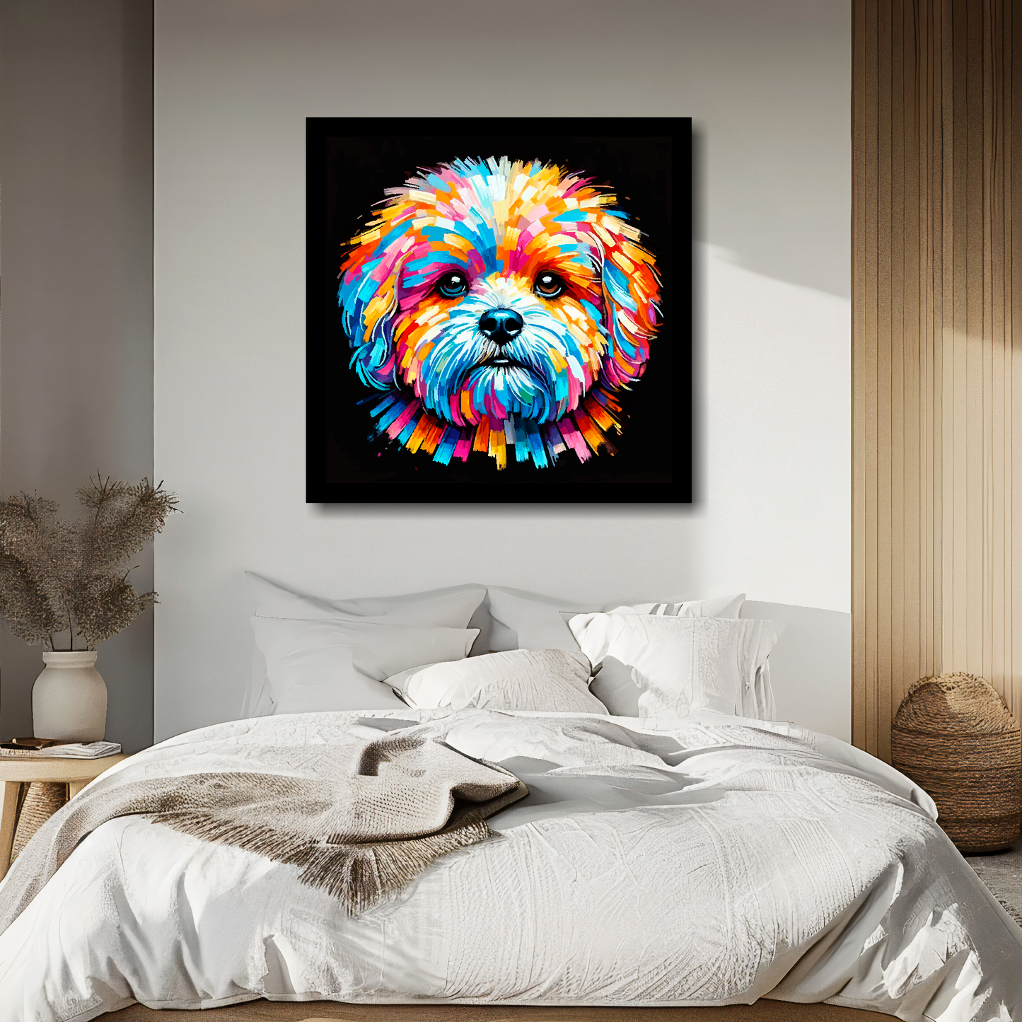 Large Bolognese portrait canvas - colourful dog wall decor UK