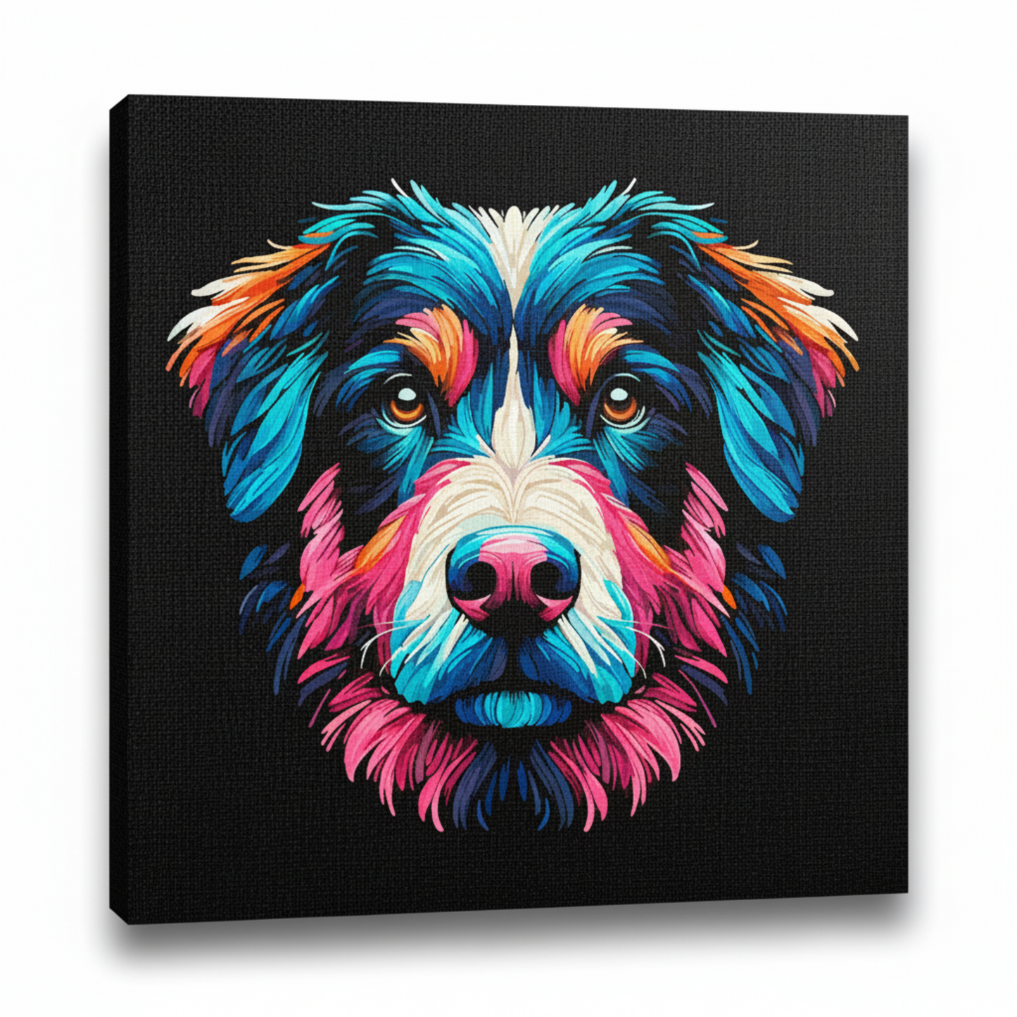 Colourful Borador dog portrait canvas print - UK made abstract pet wall art black background