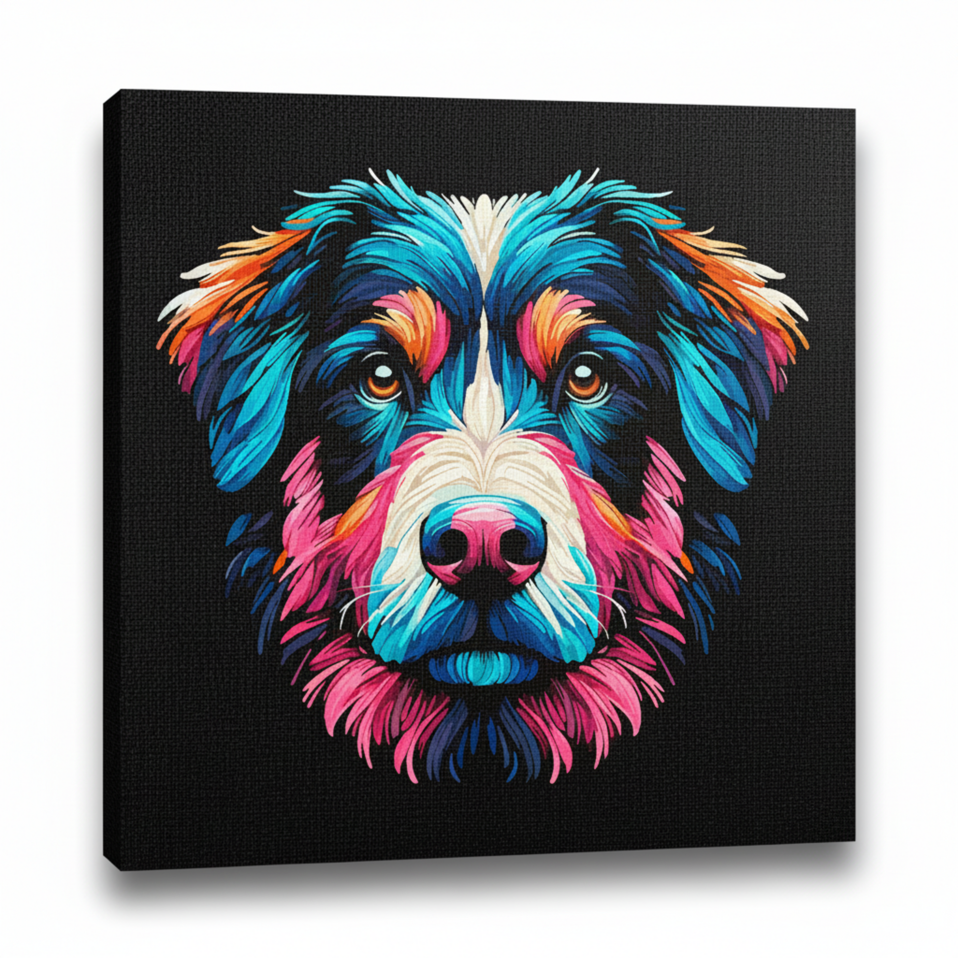 Colourful Borador dog portrait canvas print - UK made abstract pet wall art black background