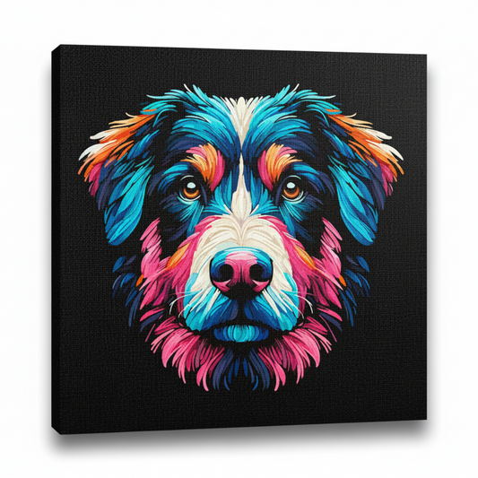 Colourful Borador dog portrait canvas print - UK made abstract pet wall art black background