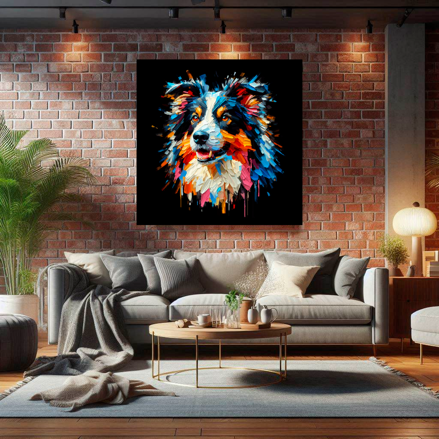 Border Collie canvas print - multi-coloured dog portrait wall art UK