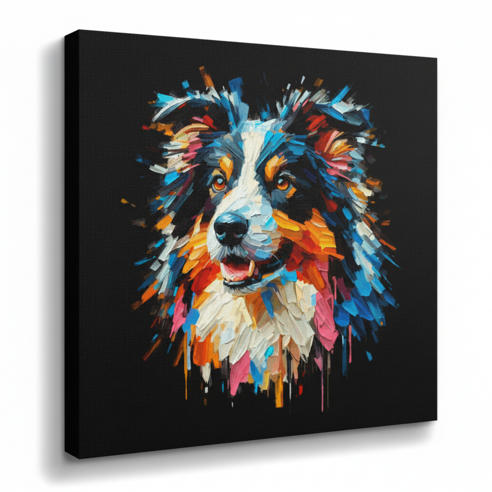 Colourful Border Collie dog portrait canvas - UK made vibrant pet wall art