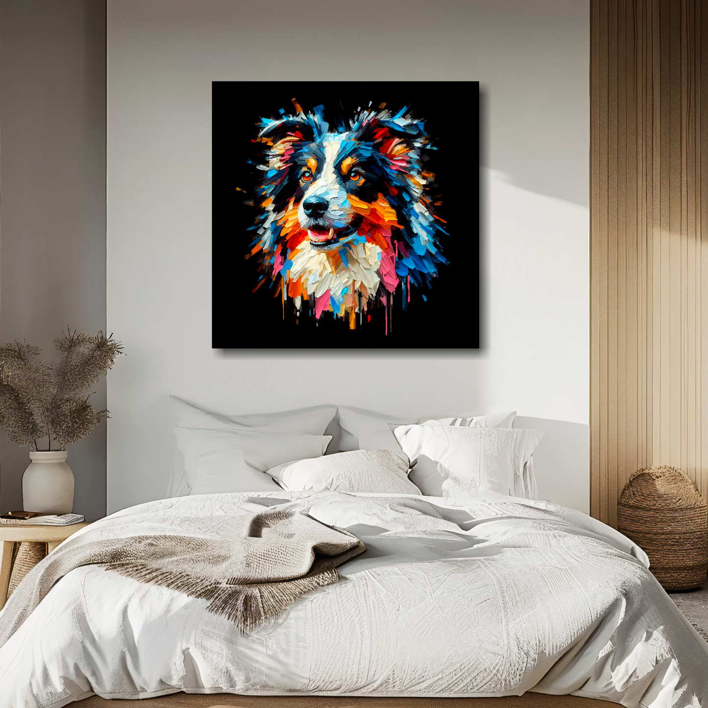 Border Collie dog canvas - vibrant abstract pet portrait UK made
