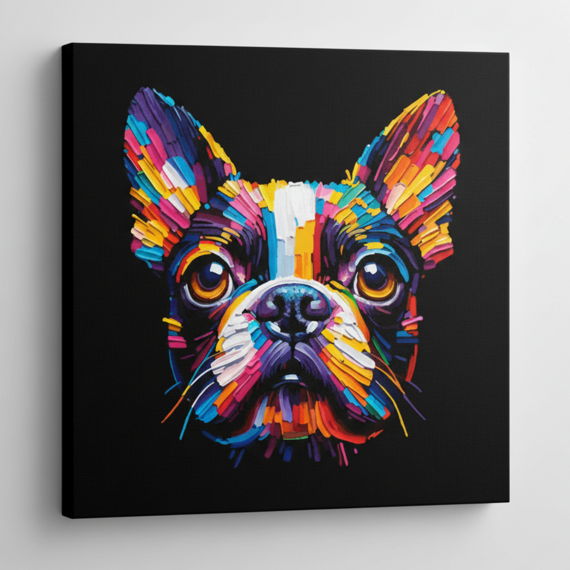 Colourful Boston Terrier dog portrait canvas - UK made vibrant pet wall art