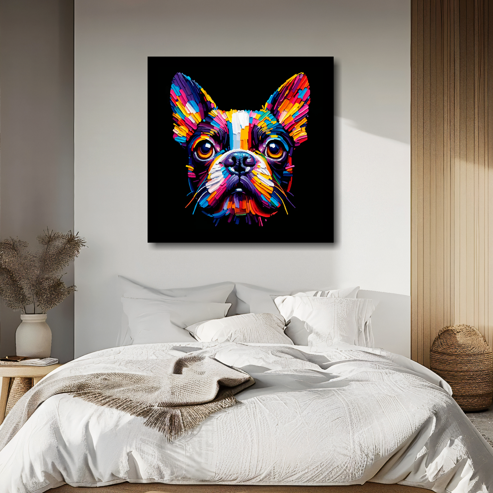 Boston Terrier dog canvas - vibrant abstract pet portrait UK made
