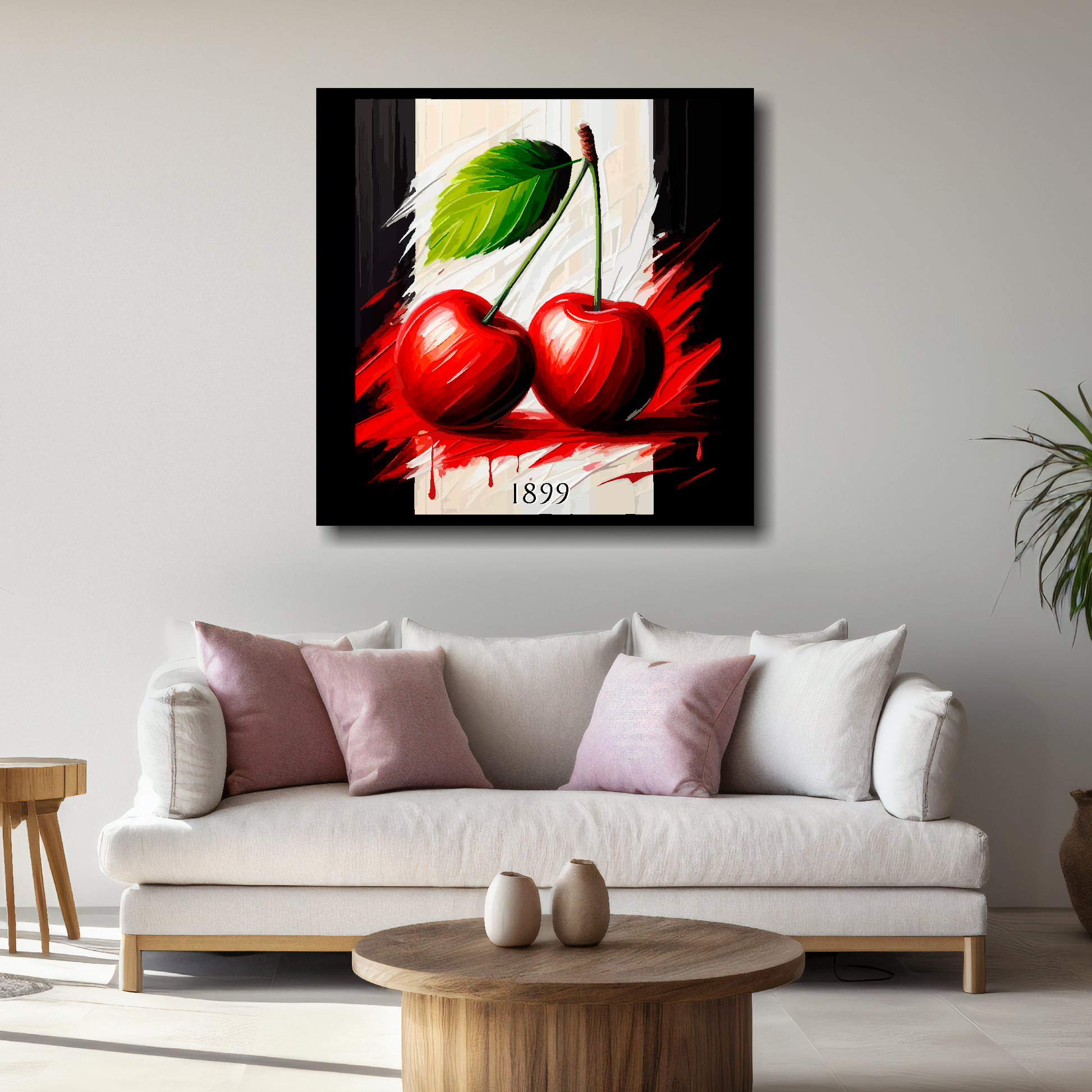 Large Bournemouth inspired canvas above white sofa - vibrant abstract UK football wall art