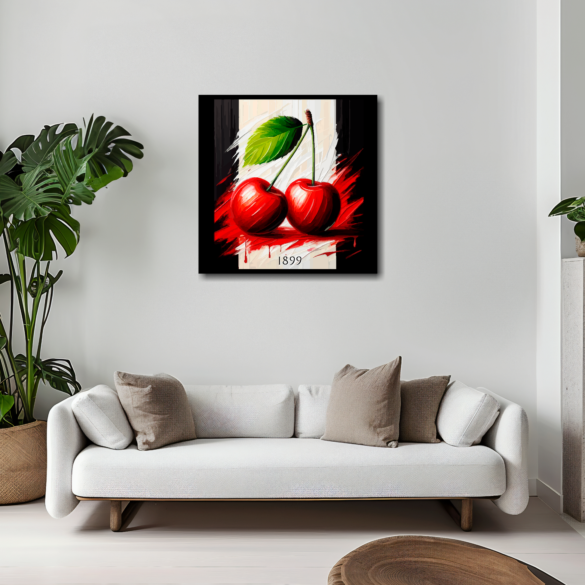 Bournemouth inspired canvas 20x20 inches above white sofa - vibrant UK football wall art