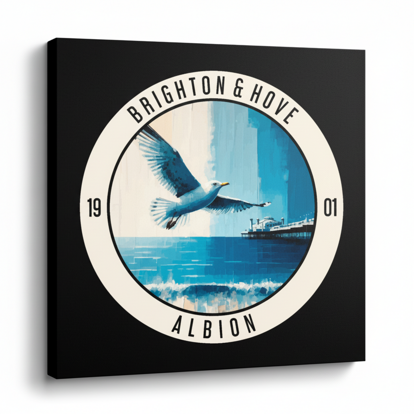 Colourful Brighton inspired canvas print - UK made abstract football wall art black background