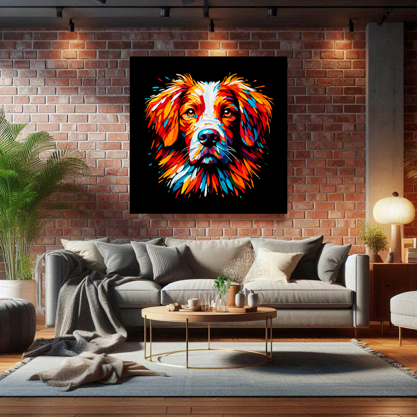 Brittany Spaniel canvas print - multi-coloured dog portrait wall art UK
