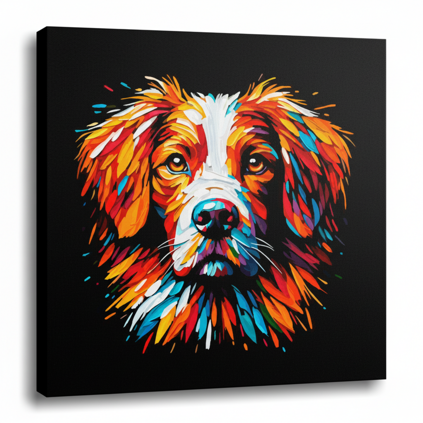 Colourful Brittany Spaniel dog portrait canvas - UK made vibrant pet wall art