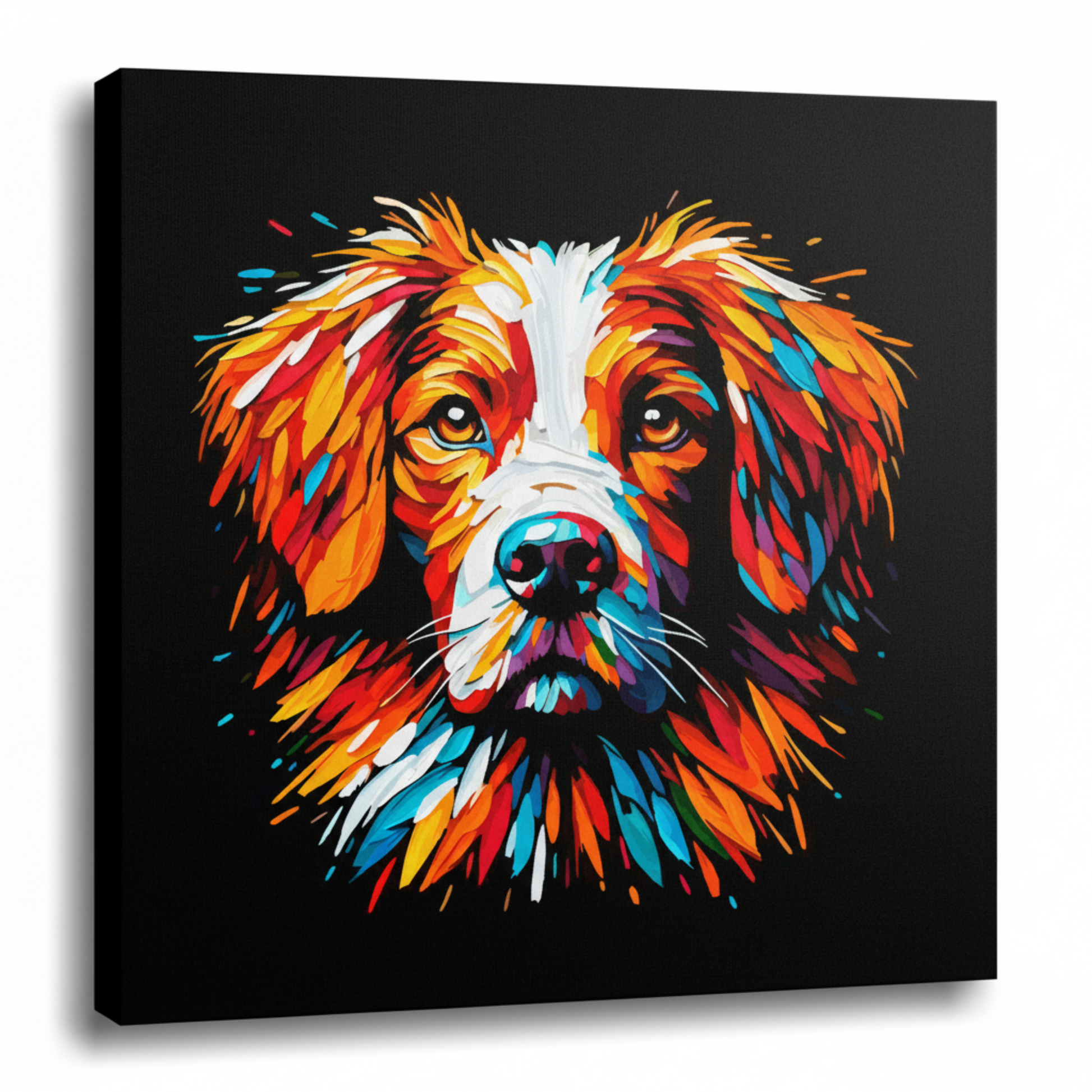 Colourful Brittany Spaniel dog portrait canvas - UK made vibrant pet wall art