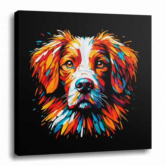 Colourful Brittany Spaniel dog portrait canvas - UK made vibrant pet wall art