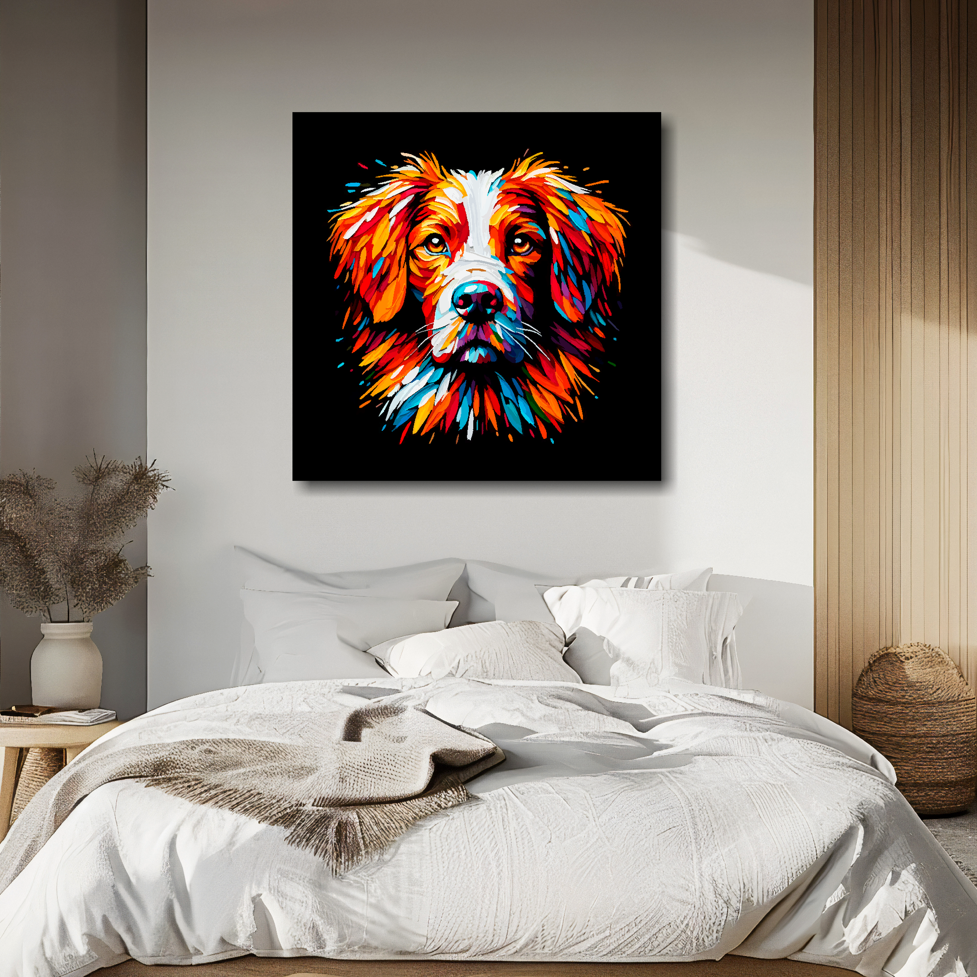 Brittany Spaniel dog canvas - vibrant abstract pet portrait UK made