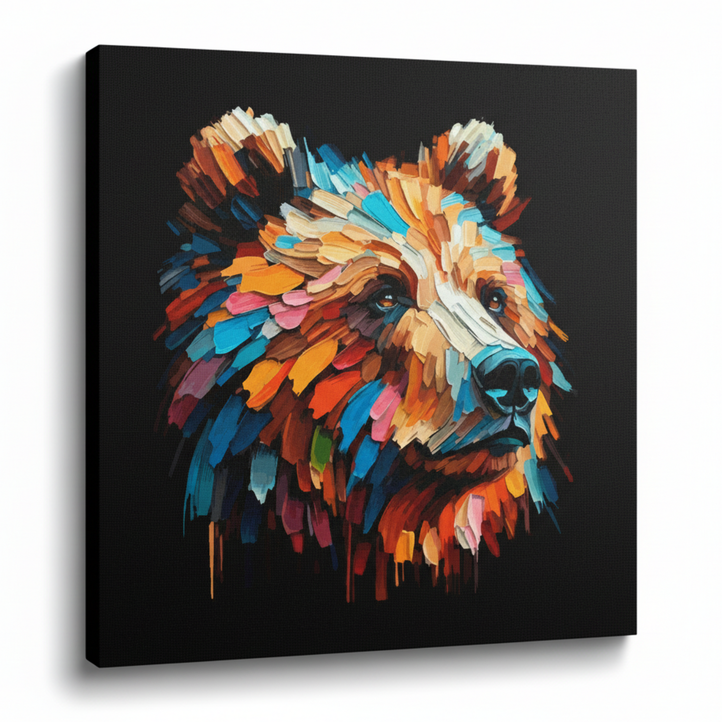 Colourful Brown Bear wildlife portrait canvas print - UK made abstract animal wall art black background