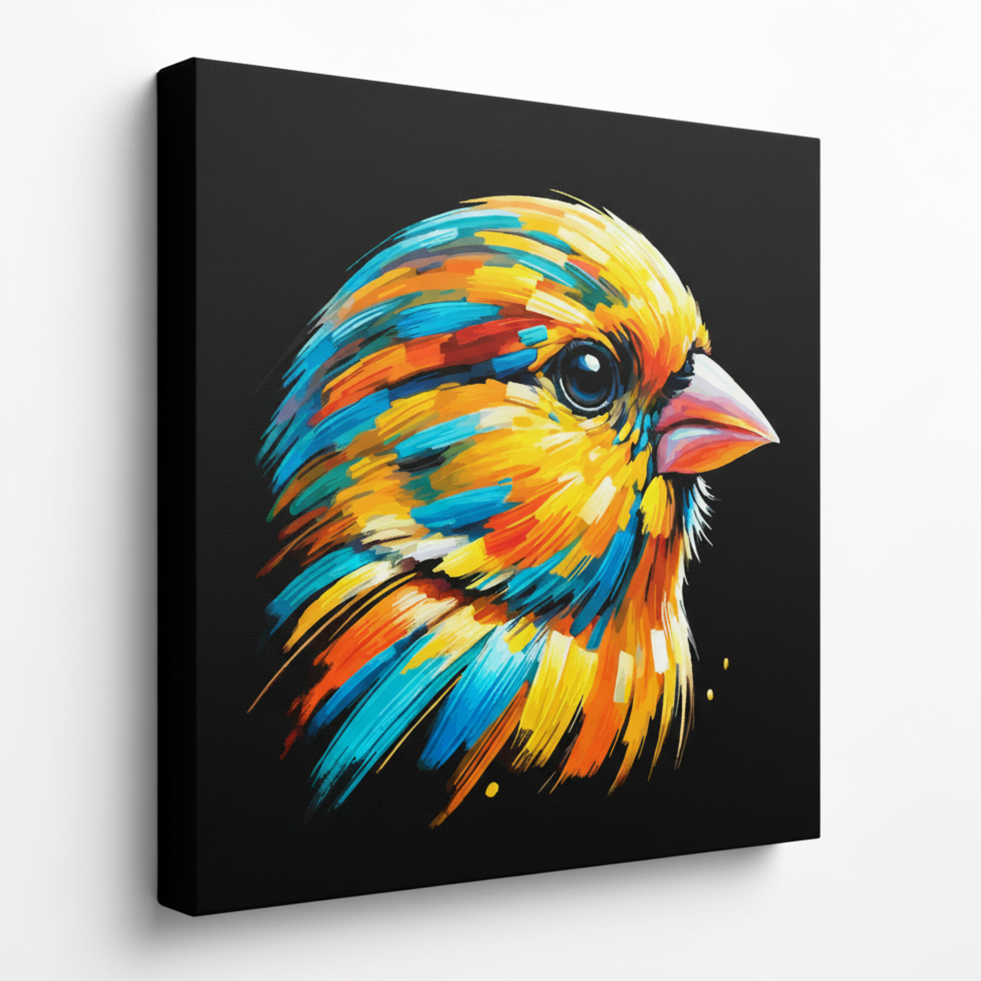 Colourful Canary bird portrait canvas print - UK made abstract wildlife wall art