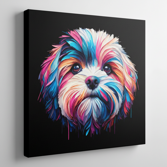 Colourful Cavachon dog portrait canvas print - UK made abstract pet wall art black background