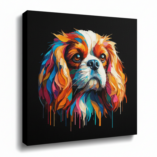 Colourful Cavalier King Charles Spaniel dog portrait canvas print - UK made abstract pet wall art black background