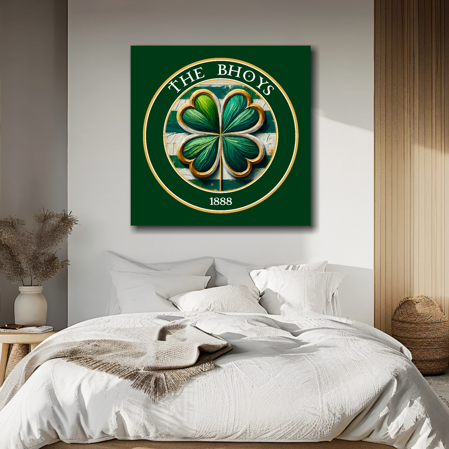 Celtic inspired canvas above bed - colourful Scottish football wall decor for UK bedrooms