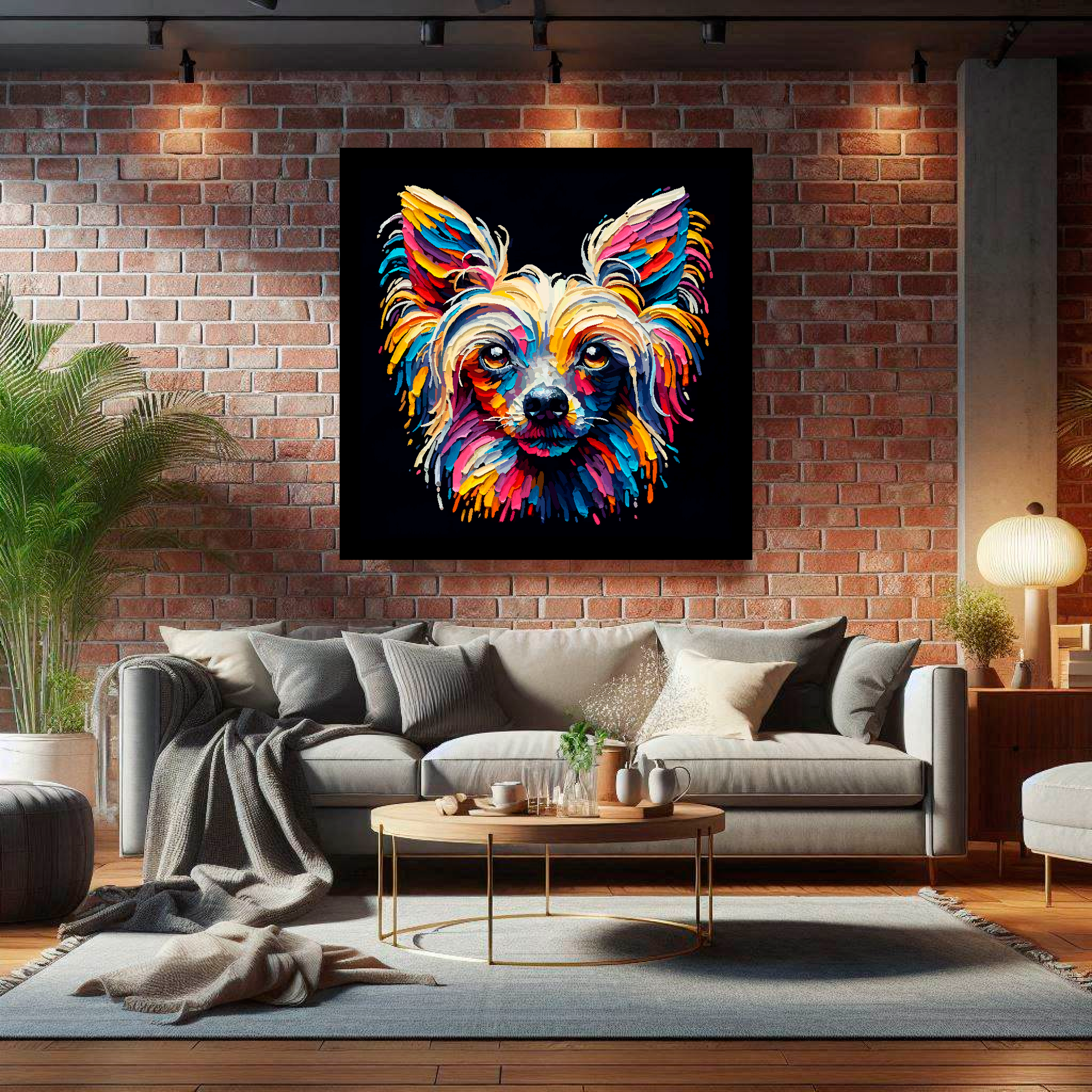 Chinese Crested canvas print - multi-coloured dog portrait wall art UK